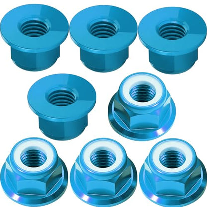 8Pcs M4 Flange Nuts Aluminum, M4-0.7mm Hex Flange Nylon Insert Lock Nuts for 1/10 Scale RC Car Traxxas Slash 4x4 2WD Stampede VXL Rustler VXL HPI Redcat Axial Racing Truck Buggy Crawler Wheels - color: Sky Blue, size: 8Pcs