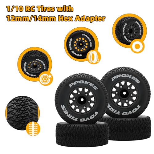 12mm/14mm/17mm Hex RC Wheels and Tires RC Truck Tires 1/10 Scale Tyres Detachable Replacement RC Car Tires for Arrma Senton Tires Slash Tires Fury Axial Redcat Rc4wd Hex (Black) - color: Black