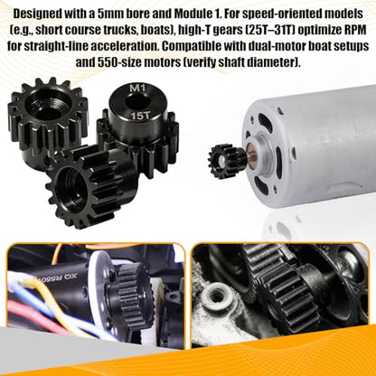 M1 Gear 15T 5mm Bore 3-Pack – High-Precision Hardened Steel Motor Pinion Gear for 1/8 1/10 RC Crawler, Monster Truck, Short Course Truck & Boat (Compatible with Traxxas Axial, FMS, HSP Redcat Losi) - style: M1 3Pcs 15T