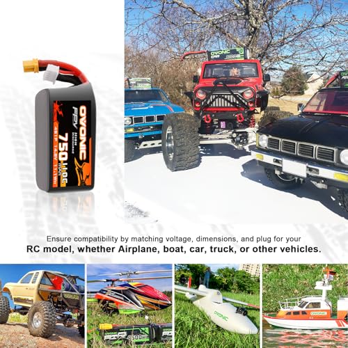 OVONIC 4S 750mAh Lipo Battery 14.8V 110C Battery with XT30 Plug for RC Car Truck RC Vehicles Boat Drone RC Airplane Quadcopter Helicopter FPV Racing Hobby Models [1 Package Including 2 Batteries]