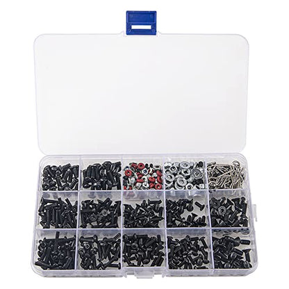 520Pcs Universal RC M3 M4 Screws Kit M3 M4 Washer Lock Nut R Buckle Body Clips 2x10mm Pins Compatible with 1/8 1/10 HSP Axial SCX10 Traxxas Arrma Losi RC Car Truck Repair Tool Box