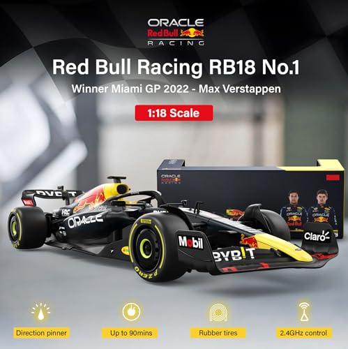 Voltz Toys Authentic Licensed 1:18 F1 RedBull Rb18 Car Remote Control Car - F1 Collection RC car Series for Kids and Adults - 2.4GHz RC Car for Gift (1:18 RedBull Rb18(NO.1)) - color: 1:18 Redbull Rb18(no.1)