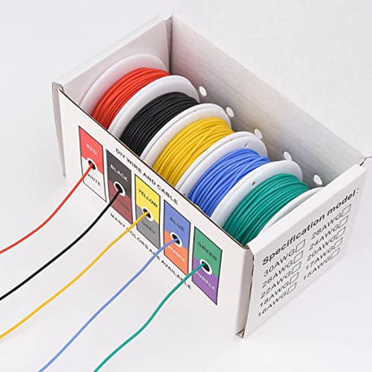 30 AWG Stranded Electrical Wire 30 Gauge Tinned Copper Wires Flexible Silicone Electric Hook Up Wire Kit OD:1.1mm, 5 Colors 32.8ft/10m Each, DIY/Automotive/Home/Power Wiring Kit - size: 5 Colors each 32.8Ft, style: 30AWG-Stranded