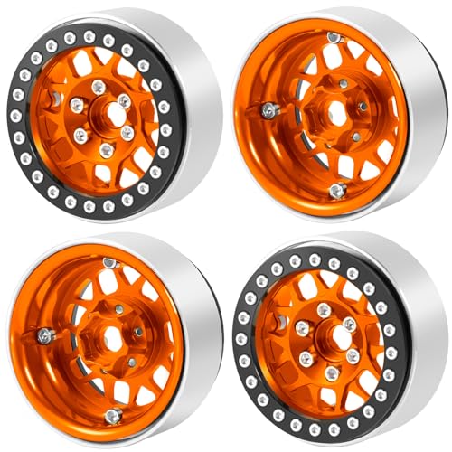 4PCS Metal 1.9 Inch Beadlock Wheels RC Wheel Rim Set, Orange+Black | Wheel Hub, For 1/10 RC Crawler TRX4 TRX6 Axial SCX10 I II III 90046 AXI03007 D90, 12mm Hex - color: Orange+black