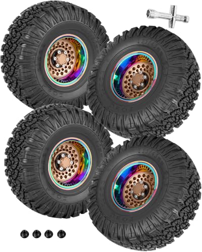 RC 1.9 Beadlock Wheels and Tires Rainbow Wheels for 1/10 SCX10 90046 AXI03007 TRX4 VS4-10 Gen8 MST CFX,Alloy Aluminium 1.9 rc Wheels 1.9 rc Beadlock Tires,Bronze