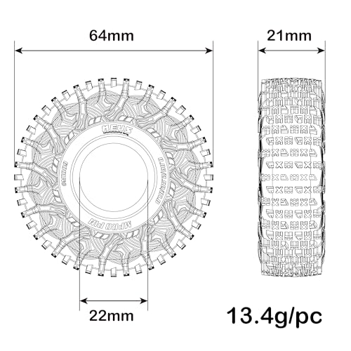 MEUS RACING 1.0 Tires - MS6 MPRO Pin Tires for TRX4M SCX24 FCX24 AX24 1/24 1/18 RC Crawler, 0.83/2.52/R1.0, #M1009 - size: M1009