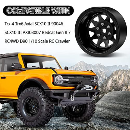 OGRC 1.9 Beadlock Wheel Offset -8.9mm Wheel for Traxxas Axial 1/10 RC Car | Aluminum RC Wheels, for TRX4 SCX10 Redcat GEN7 GEN8 RC4WD D90 Crawler, Black - color: Black
