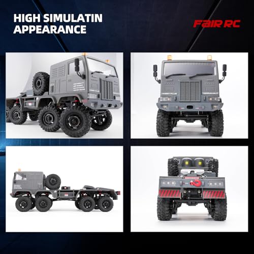 1/18 CR18P Terranaut 8x8 RC Crawler, 8WD Rock Truck with Active-AWS All-Wheel Steering, 2-Speed Transmission, Remote Winch & Portal Axles, Metal Gears Off-Road RC Car for Adults Collectors (Gray) - color: Gray