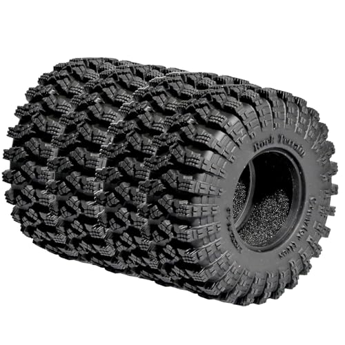 1.3” RC Tires - 70x26mm All Terrain Tyres 4-Pack for TRX4M SCX24 Crawlers | Soft Sticky Rubber Tyre with Foam Insert for Mud/Rock Climbing Compatible with 1/18 1/24 AX24 TRX4M SCX24 FCX24 Micro Crawler