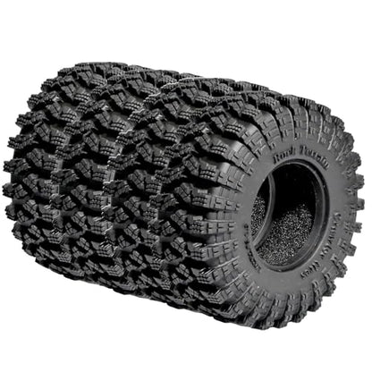 1.3” RC Tires - 70x26mm All Terrain Tyres 4-Pack for TRX4M SCX24 Crawlers | Soft Sticky Rubber Tyre with Foam Insert for Mud/Rock Climbing Compatible with 1/18 1/24 AX24 TRX4M SCX24 FCX24 Micro Crawler
