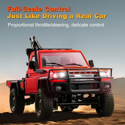 RC Truck with Crane, 1:12 Scale RC Crawler, MN-82T Remote Control Car, 2.4GHz 4WD All Terrain Off Road Pickup Truck Wrecker Vehicle with Lights for Adults (Red) - color: Red