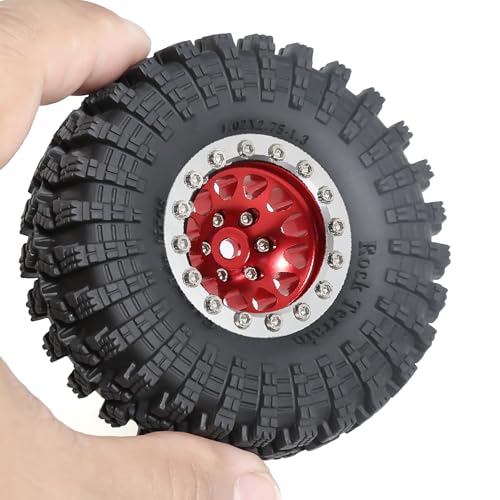 REDSPIDER•1.3 Beadlock Wheels and Crawler Mud Tires OD 2.75'' Aluminium Hub Hex Key 7mm (4PCS) for 1/18 1/24 TRX4M SCX24 AX24 FCX18 FCX24 RC Crawler Car (Red) - color: Red