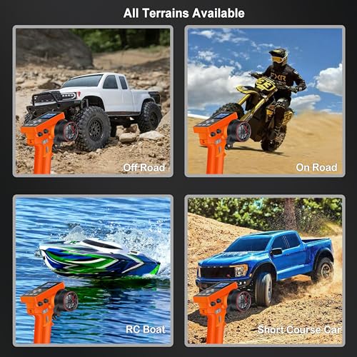 MEUS RACING ME-8B RC Transmitter 6 Channels 2.4GHz and Receiver for 1/8 1/10 1/18 1/24 1/30 RC Crawler Car Boat TRX4 TRX4M SCX10 SCX24 SCX30 Upgrades Parts (with 04B Receiver, Orange) - color: With 04b Receiver, Orange