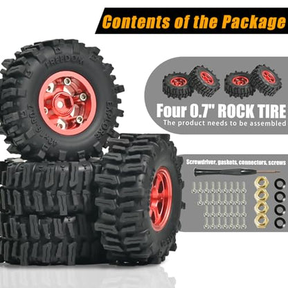 0.7” FS6 Super Soft Rubber Tires & CNC -1mm Offset Aluminum Beadlock Rims, 40×16mm Micro Crawler Wheels Tires Set for Axial SCX30 Redcat Ascent-32 1/30–1/32 RC Crawler, 4PCS Red - color: Red