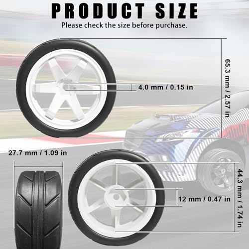 OD 2.55" On Road Rubber Tires Plastic Wheel Rims 12mm Hex for 1/10 RC Car | Compatible with MJX HSP Tamiya HPI Kyosho Traxxas Sakura Redcat WLtoys 1/10 RC On-Road Racing Touring Car (4pcs, White) - style: F-White