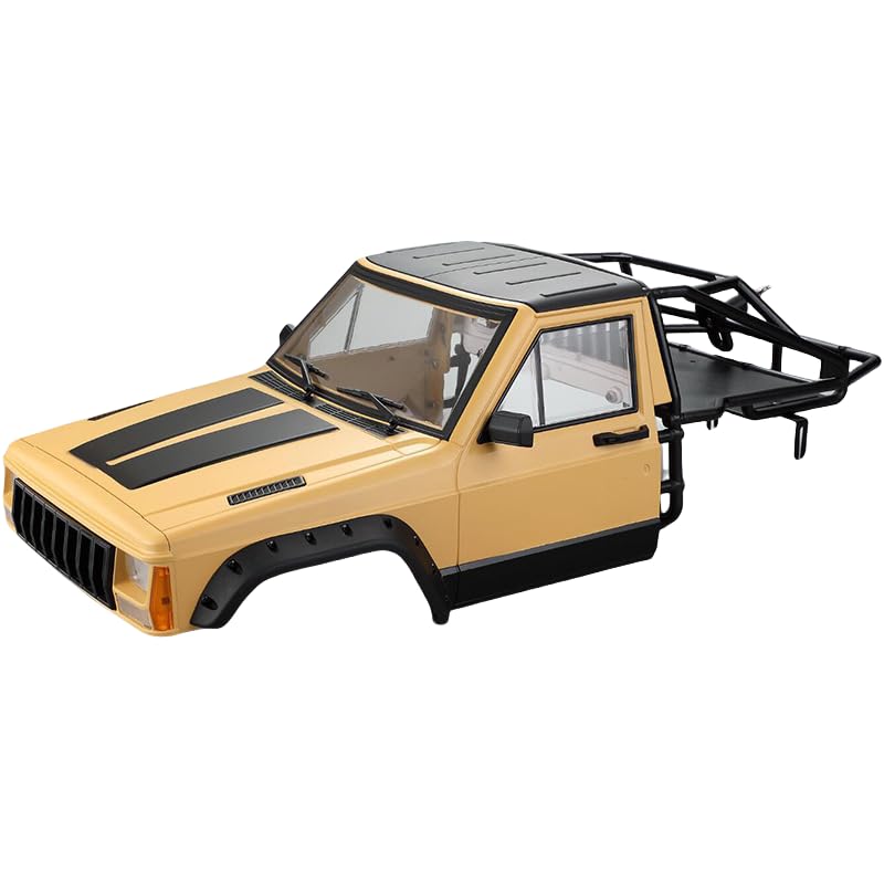 1/10 RC Hard Shell Cab & Back-Half Cage Body Shell Kit for 1/10 RC Crawler TRX4 SCX10 90046 AT4 GEN 8 Scout II,313mm Wheelbase Cherokee Upgrade and Modify (Desert Yellow) - color: Desert Yellow