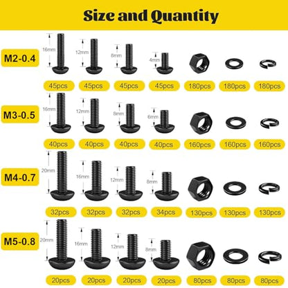 2200PCS M2 M3 M4 M5 Metric Screws Assortment Kit, Hex Socket Button Head Assorted kit, Machine Screw Set with Nuts & Washers,10.9 Alloy Steel Black Zinc Plated for 3D Printing - size: M2M3M4M5 2200pcs