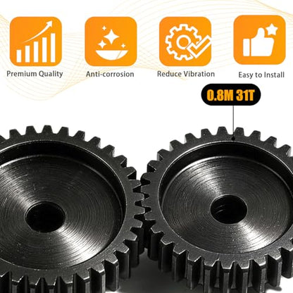 3-Pack Steel Metal 0.8M 5mm Pinion Motor Gear Sets 31T Compatible with HPI Kyosho Losi Axial Tamiya 1/8 1/10 RC Car Monster Truck Buggy, 0.8 Module Gear for Traxxsa Arrma - style: 3Pcs 31T