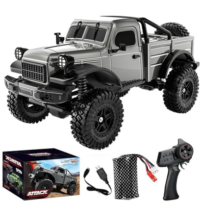 1/18 Scale RC Pickup Truck for Adult, 2.4GHz 4WD Off-Road Remote Control Drift Car, RC Rock Crawler with LED Lights, 12km/h High Speed & Waterproof ESC - color: Grey, size: 1 Battery