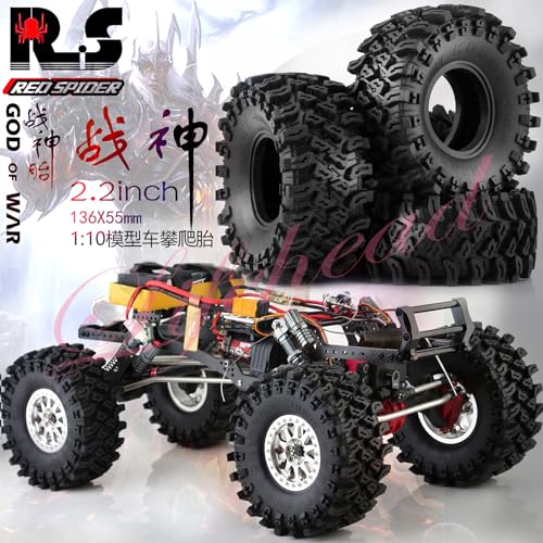Lifehead 2.2 Inch Rubber Crawler Tires for 1/8 1/10 RC Crawler Car Retrofit Accessories KM5 YK4082 YK4083 Axial SCX10 RBX10 RR10 Traxxas TRX4，136x55mm OD