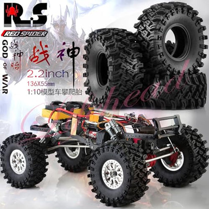 Lifehead 2.2 Inch Rubber Crawler Tires for 1/8 1/10 RC Crawler Car Retrofit Accessories KM5 YK4082 YK4083 Axial SCX10 RBX10 RR10 Traxxas TRX4，136x55mm OD