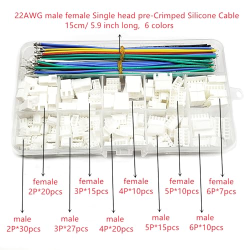 XH 2.54mm Connector Kit with 22AWG pre-Crimped Silicone Cables Wire and 2/3/4/5/6 Pin Male Female Housing JST-XH Adapter