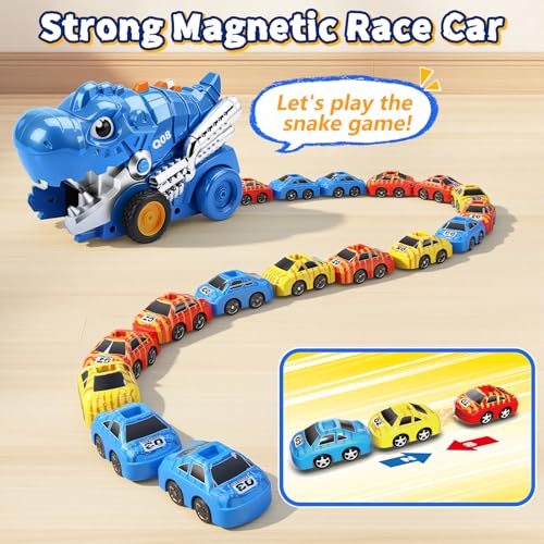 Intoypad RC Dinosaur Eating Car Toys for Kids, 2.4GHz Dino Remote Control Car Toy with 6 Magnetic Cars & Music Dino Truck Birthday Gifts Toys for 3 4 5 6 7 8 9 10 11 12 Year Old Boys Girls (Blue) - color: Blue