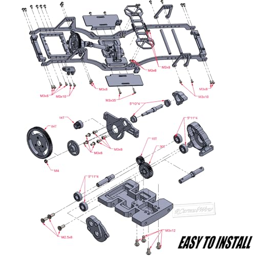 RC Front Mounted Transmission LCG Carbon Fiber Chassis Kit Upgrades Part for 1/10 RC Crawlers SCX10 SCX10 II Capra 1.9 UTB and Other DIY Builds,Carbon Fiber Chassis &Alloy Gearbox,Black - color: Black(1set)