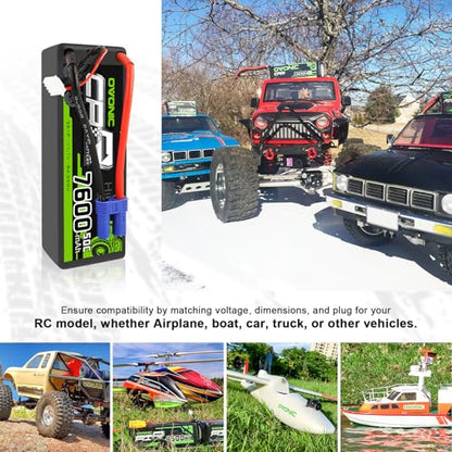OVONIC 3s Lipo Battery 11.1V 7600mAh 50C(MAX 100C) RC Lipo Batteries Hard Case EC5 Plug Compatible with 1/8 1/10 Scale Vehicles RC Car Trucks Truggy Boats