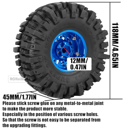 RC 1.9 Beadlock Wheels 1.9 Beadlock Tires for 1/10 SCX10 90046 AX103007 TRX4 TRX6 D90 VS4-10 MST CFX Gen8 7 RC Crawler,Alloy Aluminium rc Wheel Rim w/Rings & Rubber Tires,Navy Blue w/Black - color: Navy Blue(4pcs)