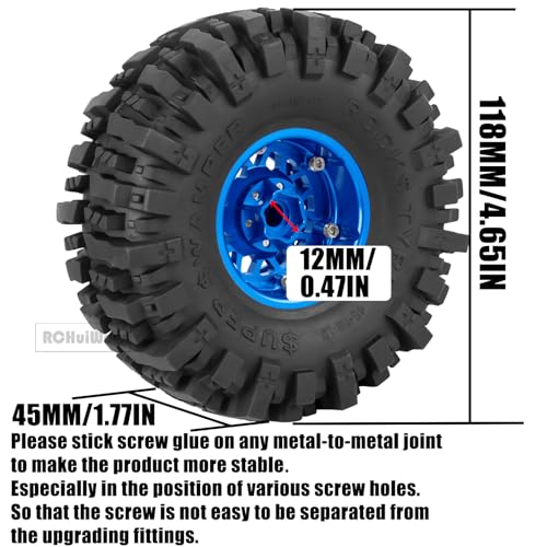 RC 1.9 Beadlock Wheels 1.9 Beadlock Tires for 1/10 SCX10 90046 AX103007 TRX4 TRX6 D90 VS4-10 MST CFX Gen8 7 RC Crawler,Alloy Aluminium rc Wheel Rim w/Rings & Rubber Tires,Navy Blue w/Black - color: Navy Blue(4pcs)
