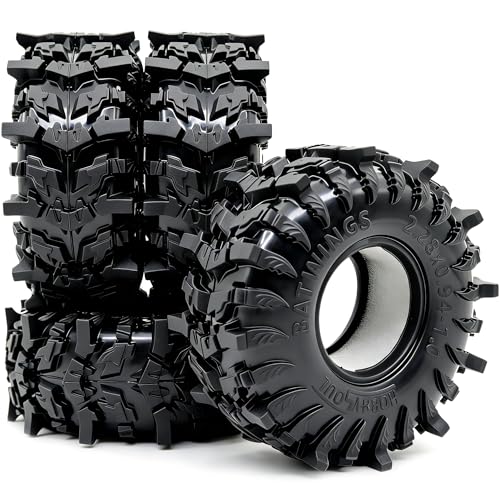 58mm BATWINGS 1.0" RC Crawler Tires 4-Pack For TRX4M SCX24 AX24 | Super soft sticky mud tires with foam inserts, For 1/18 TRX4M & 1/24 AX24 FCX24 Enduro24 micro rock crawlers Upgrades - size: 1.0 tires - 58mm Tall