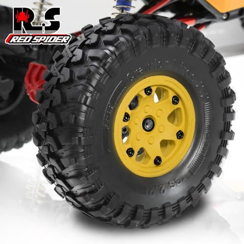 REDSPIDER 2.2 Beadlock Wheels and Tires（4pcs）Plastic wheels with lightweight design，All terrain tires.for 1:10 RC Axial SCX10 Canyon Trail 105Rims TRX4 TRX6(Yellow) - color: Yellow