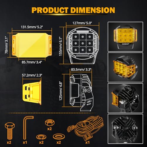 Auxbeam 5" 168W Round LED Offroad Light Pod with Amber DRL, V-MAX Series 16440LM Side Shooter LED Offroad with 270° Beam & Amber Covers, Auxiliary Driving Light for Truck ATV Jeep Ford | Spot Flood Combo Light Pods, 168W 16440LM Light Output, 3 Lighting M