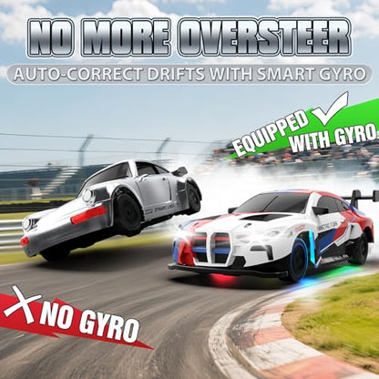 RC Drift Car, 1/43 Mini RC Drift Car with Gyro, 2.4GHz Full Proportional Control, 20KM/H 4WD High Speed Remote Control Alloy, LED Lights & Drift Tires, Toys for Adults, Boys and Girls Gift - color: Multicolor