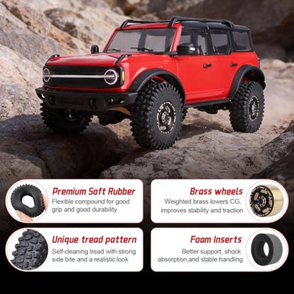 HobbyPark Brass 1.0 Beadlock Wheels & Tires for 1/18 TRX4M Upgrades Parts 1/18 SCX24 1/24 RC Crawler Replacement, Set of 4 (Type A) - style: Type A