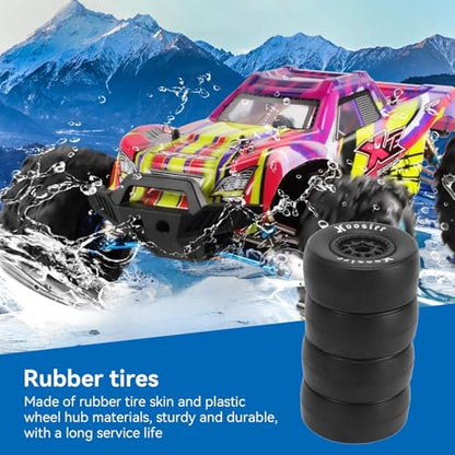 HERCHR 4Pcs RC Rubber Tires, Plastic Wheels Rim 12mm Hex Hub 102mm RC Tires, Strong Shock Absorption & Excellent Grip, Compatible with 1/10 Off Road Crawler Car Trucks Tyres Upgrade Parts
