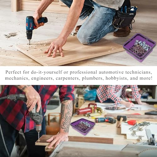 Collapsible Magnetic Parts Tray, 4.5" Square Silicone Tool Tray with Dual-Sided Magnetic Base, Foldable Small Metal Parts Organizer Storage Bowl for Screws Bolts Nuts Washers (Purple) - color: Purple