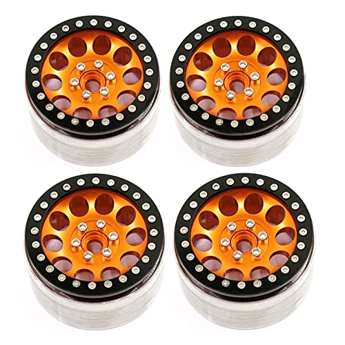 Metal 2.2" Beadlock Wheel Alloy Rim for 1:10 RC Crawler Car SCX10 RR10 90048 TRX4 TRX6 (Orange) - color: Orange