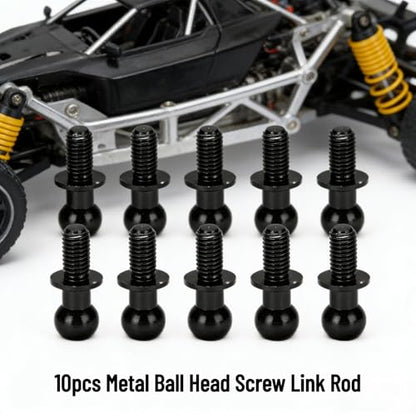 10pcs Metal Ball Screws, Link Rod Shock Absorbers End Fasteners Fixing Spherical Bolts Replacement Compatible with TT01 TT02 RC Car(Black) Model Toys