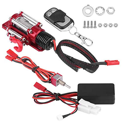 Universal Metal 1/10 Scale RC Winch with Two-Button Remote for Off-Road Crawler Recovery, Compatible with Redcat, Axial SCX10, D90, HPI