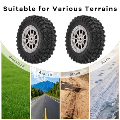 RC Tires & Wheels Set, 70x25mm Soft Rubber Tires with Foam Inserts, 5mm HexPlastic Beadlock Rims for 1/12 MN D90/D91/MN98/MN99S & 1/16 WPL C14/C24/C54/C64/C74/B16/B36 (A；Silver) - color: A；Silver