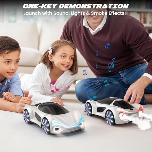 SIMREX Gesture Sensing Remote Control Car with Charging Dock - 360° Rotate Drift RC Stunt Car Toy, 40 Min Playtime, Dual Control, Spray Mist & LED Lights, Birthday Gift for Kids Boys Girls（White） - color: White