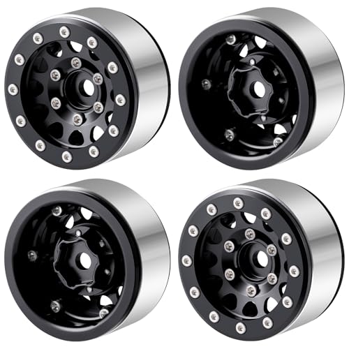Aluminium 1.55" RC Beadlock Wheel Hub Rims for AXIAL UTB18 D90 TF2 CC01 AX90069 MST JIMNY 1/10 RC Crawler Trail Truck Car Upgrade Parts (Black) - color: Black