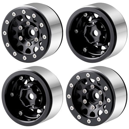 Aluminium 1.55" RC Beadlock Wheel Hub Rims for AXIAL UTB18 D90 TF2 CC01 AX90069 MST JIMNY 1/10 RC Crawler Trail Truck Car Upgrade Parts (Black) - color: Black
