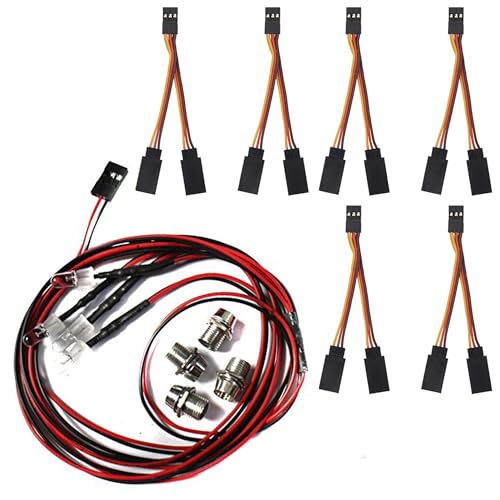 JR Style Servo Splitter Cable, 2.75" Servo 1 Male to 2 Female JR Y Harness Y Cable Extension Wire & 4Leds LED Light Headlights Taillight Kit Accessories