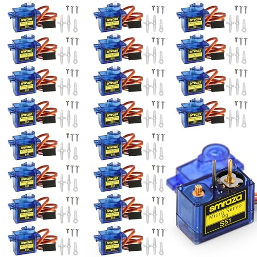 Smraza 20 Pcs SG90 9G Micro Servo Motor Kit (Metal Gear) for Arduino Projects, RC Robot, Robot Arm, Helicopter, Airplane, Car and Boat Control, Mini Servo Applications - size: 20