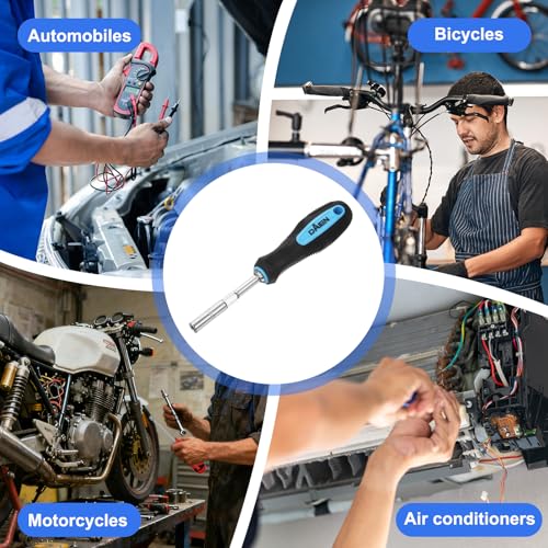 HARFINGTON Metric Nut Driver 6mm/8mm/10mm CR-V Non-Magnetic Detachable Tip Hollow Shafts Hex Socket Screwdriver with Anti-Slip Handle for Automobile Repair Bit Driver, Blue/Black - size: 6mm/8mm/10mm