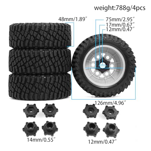1/8 1/10 RC Short Course Truck Tires 4.96" OD Monster Truck Tires 12/14/17mm Hex Fit for 1/8 Mojave 4S ARRMA Typhon ARRMA SENTON 4X4 V3 1/10 Losi Baja Rey