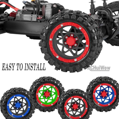 1/16 RC Wheels and Tires 4PCS, RCHuiWow 12mm Hex Plastic Rim Tires Set for 1/16 M-J-X16207-210,H-B-X16889-890,S-C-Y16101-106,Summit E-Revo Gorgon Grom,Mini Kraton 3S RC Truck Upgrades,Black&Red - color: Black&red(4pcs)